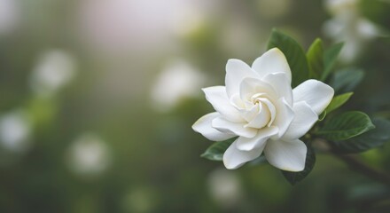 Obraz premium Close-up of a pristine white flower with lush foliage