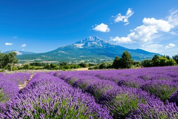 Obraz premium Lavender field with mountain backdrop