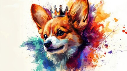 Dog with Crown Watercolor Painting