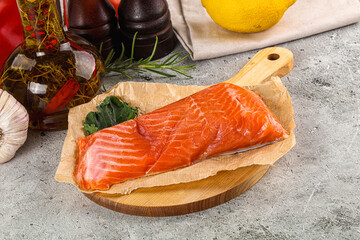 Piece of cut salmon fillet