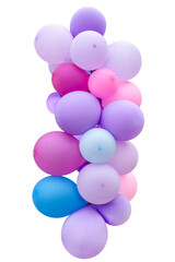 Colorful cluster of helium inflated balloons in shades of blue and pink