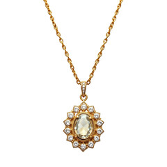 Elegant gold necklace with gemstone pendant.