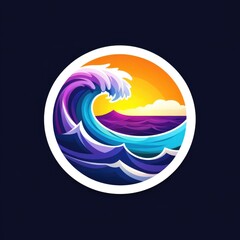 Fototapeta premium Beach Wave Illustration with Sunset