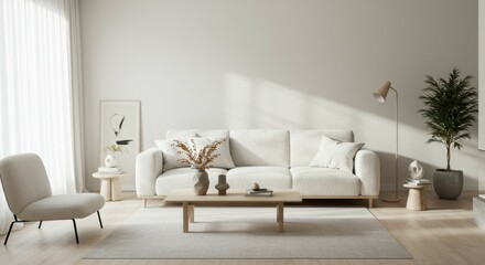 Fototapeta premium Modern, bright living room with a neutral color palette