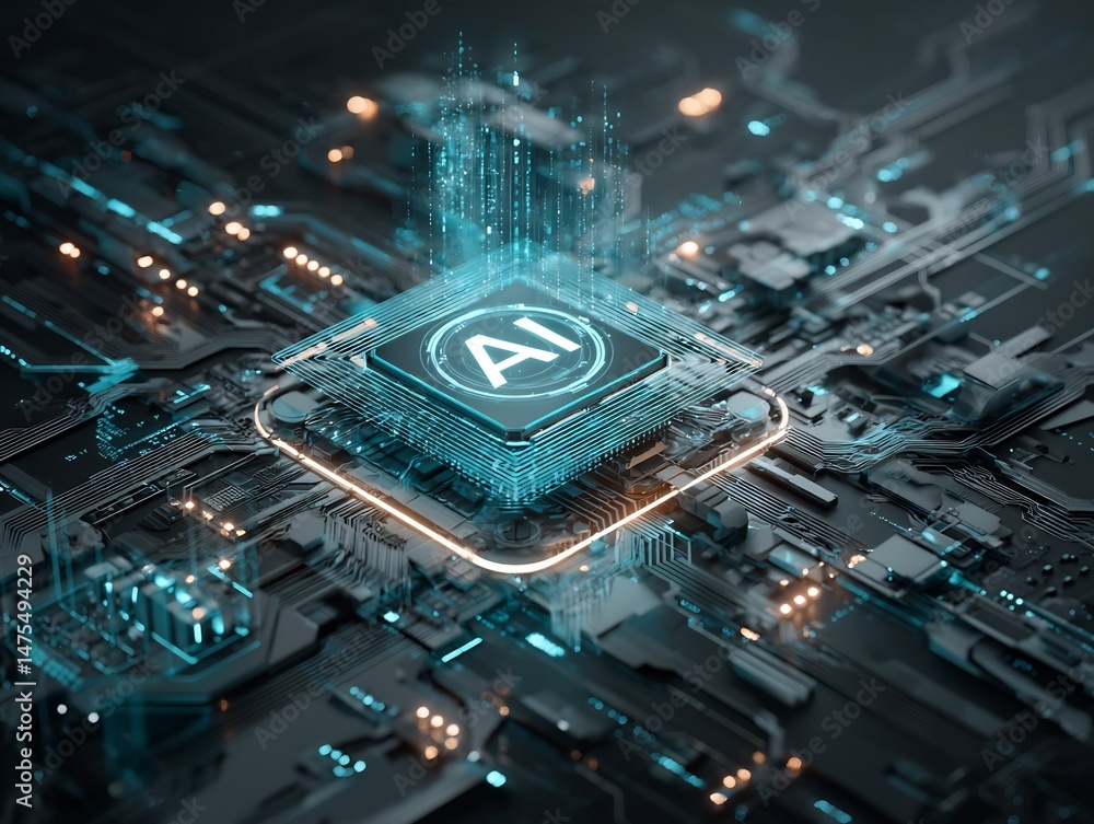 Poster advanced ai microchip illuminating future technology and data processing