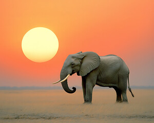 Elephant Sunset African Savanna.