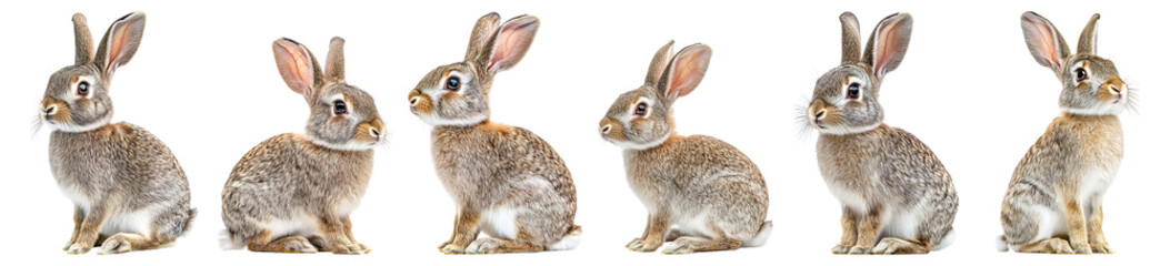 Fototapeta premium Sequence of adorable rabbits in various poses and side views Isolated Transparent Background