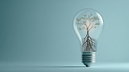 Creative Concept of Light Bulb with a Growing Tree Inside