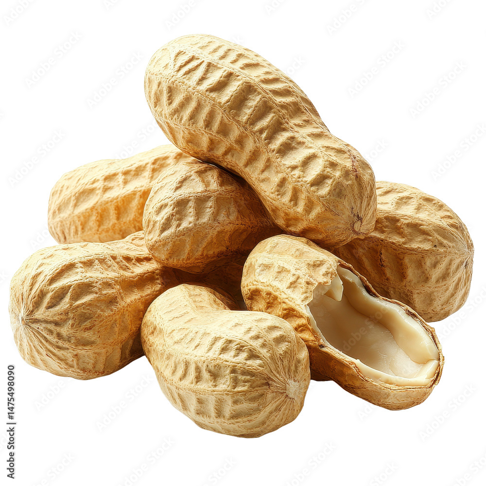 Aufkleber close up view of raw peanuts with shells on a transparent background, peanuts in closeup isolated on