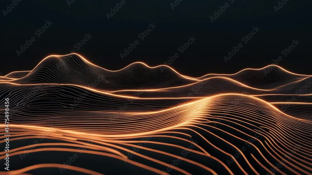 Poster abstract glowing line topography animation, flowing shapes and undulating surface