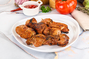 Grilled pork neck meat shashlik