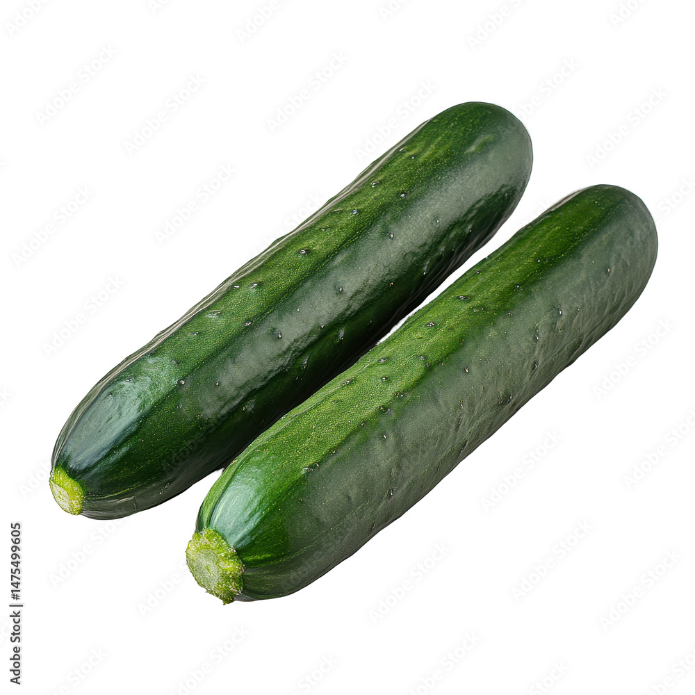 Poster fresh cucumbers on a clean transparent background highlighting their crisp texture and vibrant color