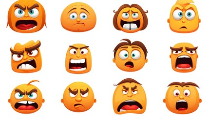 Obraz premium Emoji Faces Expression Icon Set: Cartoon Vector Illustration for Various Emotions