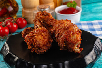 Crispy fried chicken drumsticks leg