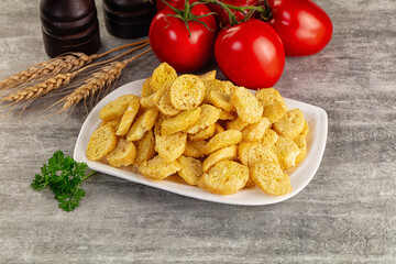 Crunchy croutons heap - roasted bread