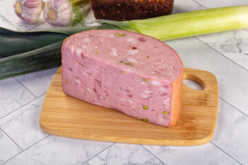 Italian Mortadella pork sausage piece