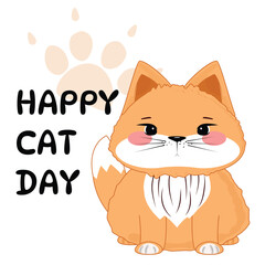 Cute kitten with big eyes, animal holiday poster, cheerful and playful, modern vector illustration