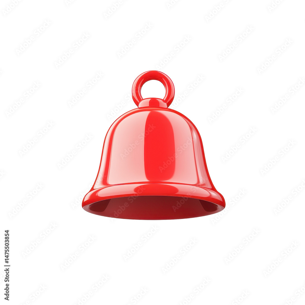 Poster red notification bell icon isolated on a transparent background for alert signals and reminders, not