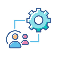 Teamwork configuration process showing a connected gear and employees