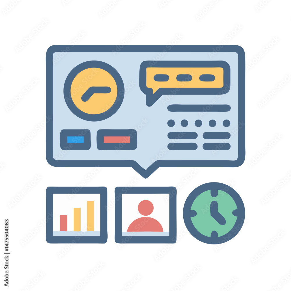 Poster project management dashboard illustration with clock and data