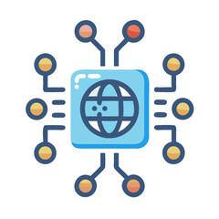 Fototapeta premium Global Network Chip Icon: Internet, Connection, Technology Concept