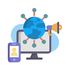 Global marketing and communication strategy across devices illustration