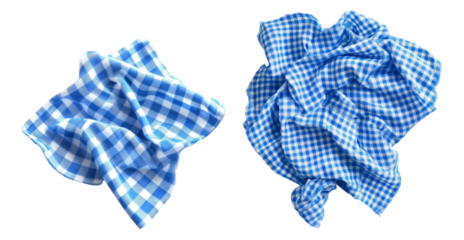 Blue Checkered Fabric Textiles with Soft Texture for Background Use Isolated Transparent Background