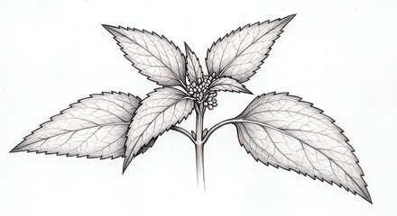Botanical illustration of plant stem and leaves