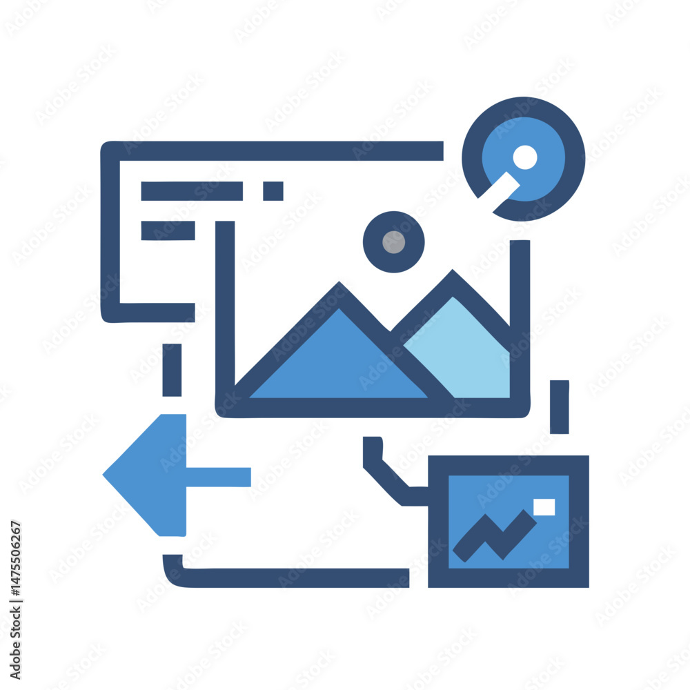 Poster image optimization workflow icon, media conversion process symbol