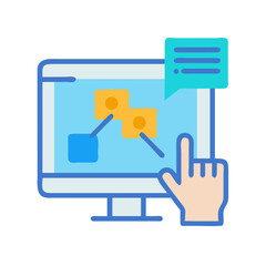 Diagram on computer screen with a finger pointing