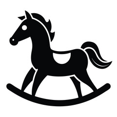 Black rocking horse symbol exhibits classical elegance, suggesting simple childhood playfulness and nostalgic reminiscence