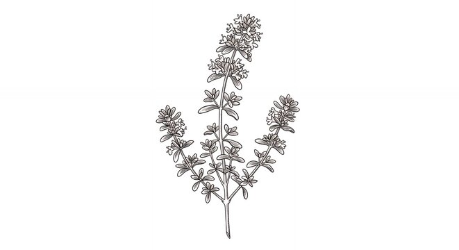 thyme plant drawing, black and white clip art preview