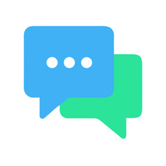 Two chat bubbles, blue and green, on black background