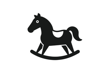 The black silhouette shows a rocking horse toy against a crisp white background