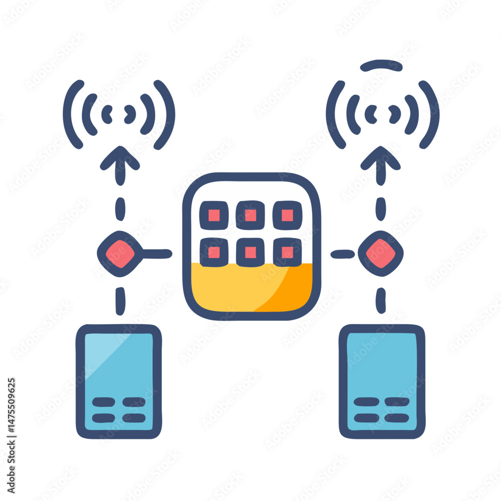 Poster wireless network icon with signal and server connection