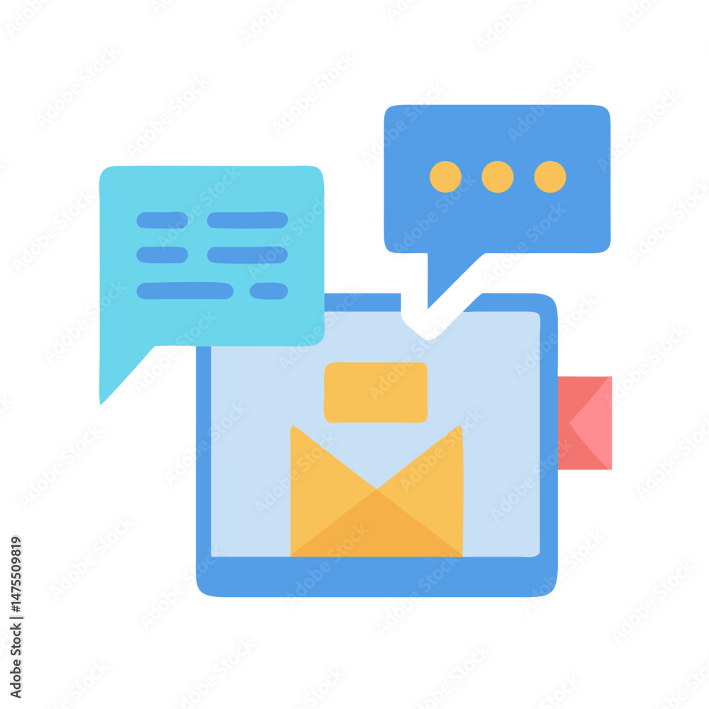 Poster digital communication with email on tablet and messages