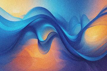Abstract Blue and Orange Wave Art Digital Painting of Flowing Fabric