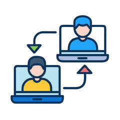 Virtual Communication: Two People Using Laptops to Connect