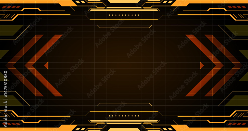 Poster yellow hud technology futuristic interface background with a dark and glowing tech design. the desig