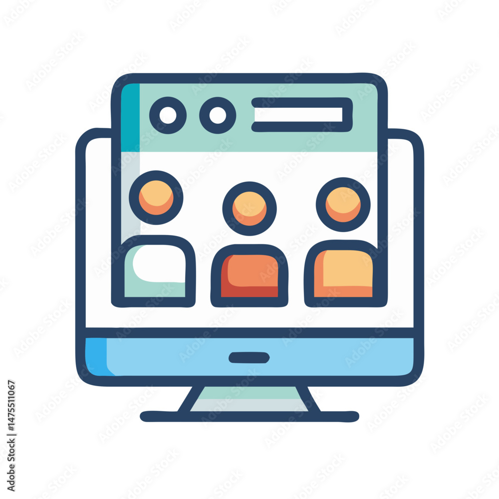 Poster online meeting platform with team on computer screen