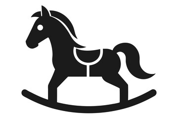 Simple black rocking horse silhouette on white background evokes nostalgic memories of childhood