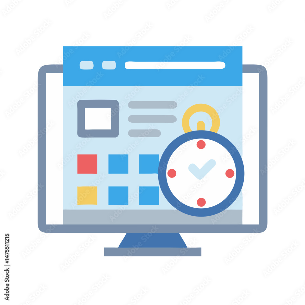 Poster calendar scheduling on desktop monitor with deadline clock