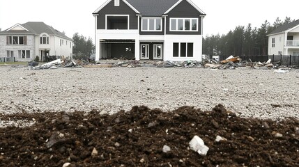 New Home Construction with Debris, and Site.
