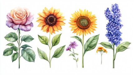 Exquisite Flower and Leaf Set Isolated on White Background