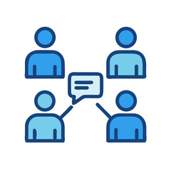 Group communication or team collaboration icon, blue colors