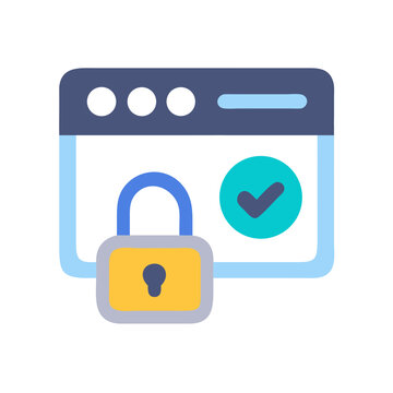 Secured website, padlock with checkmark: safety and authorization