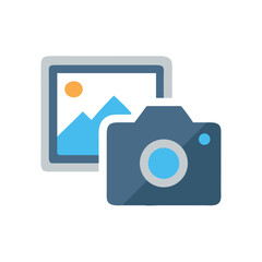 Camera and Photo Icon Illustration on Black Background