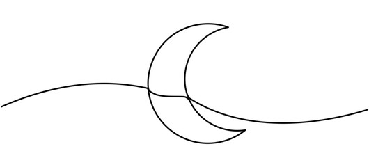 Moon continuous line drawing. Vector illustration isolated on white.