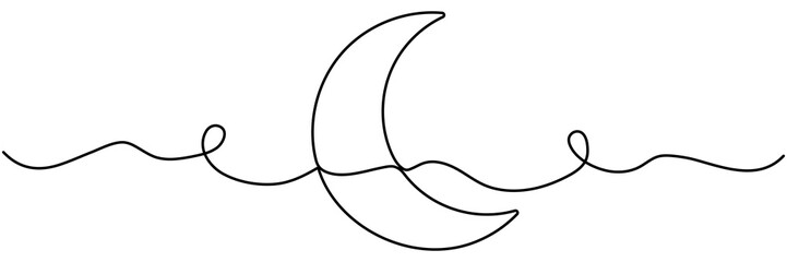 Moon continuous line drawing. Vector illustration isolated on white.