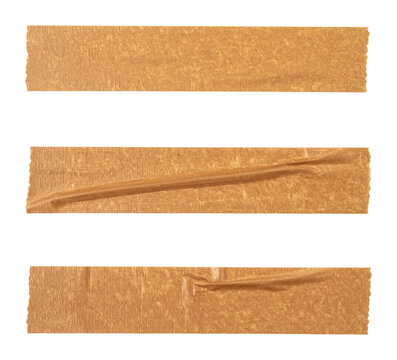 Brown Adhesive Tape Strips on Smooth Surface for Art Projects, Isolated on Transparent Background
